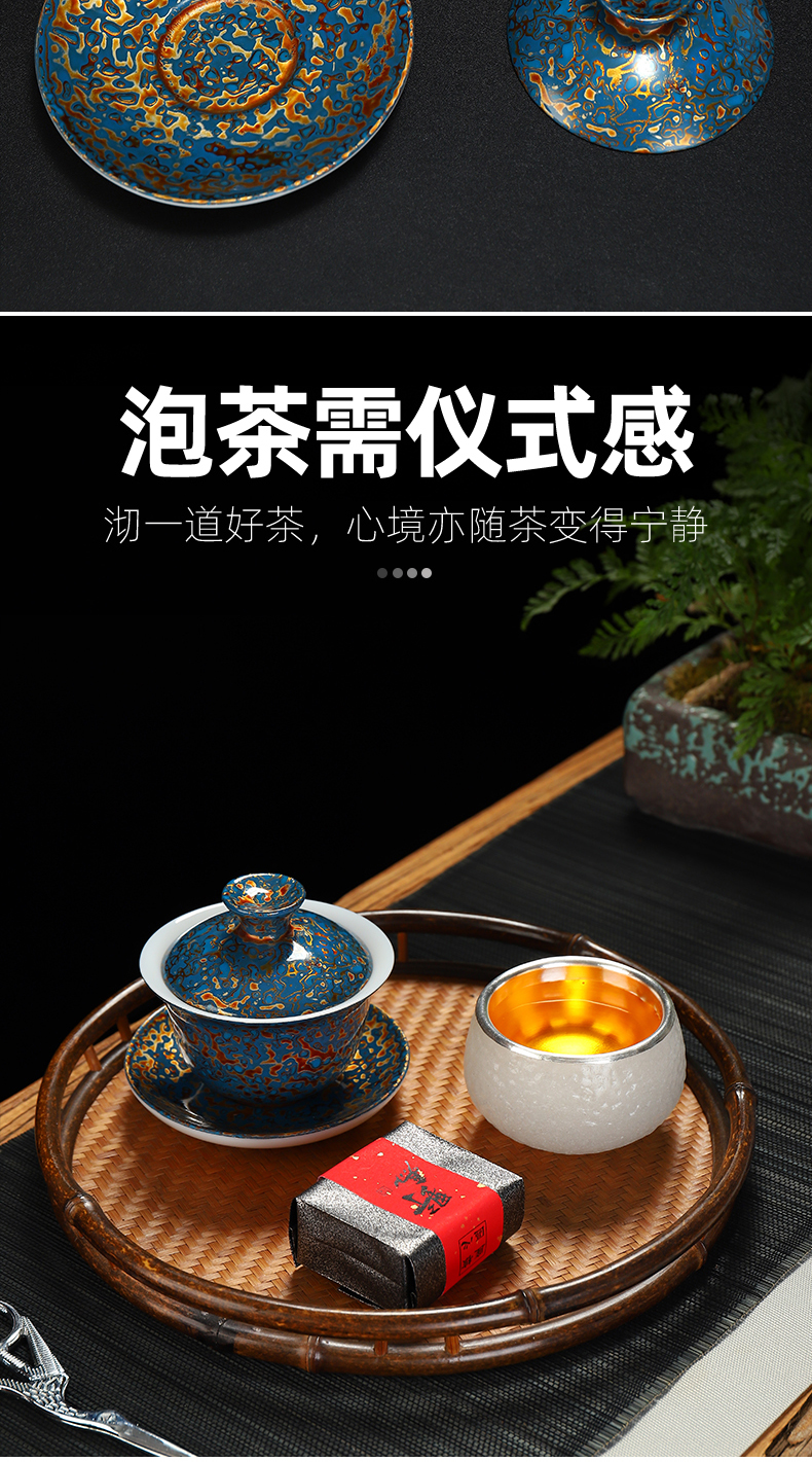 Recreation special lacquer zen retro hand rock tea tureen ceramic hot kung fu tea tea bowl of household