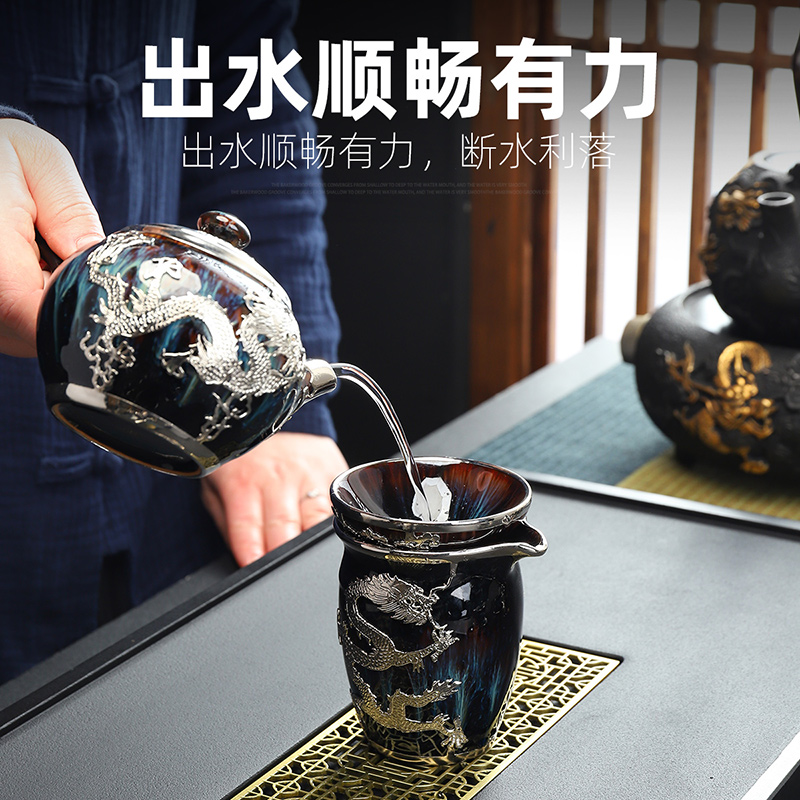 Recreational product an inset jades ceramic kung fu tea set of a complete set of alluvial gold up built tureen cup teapot household
