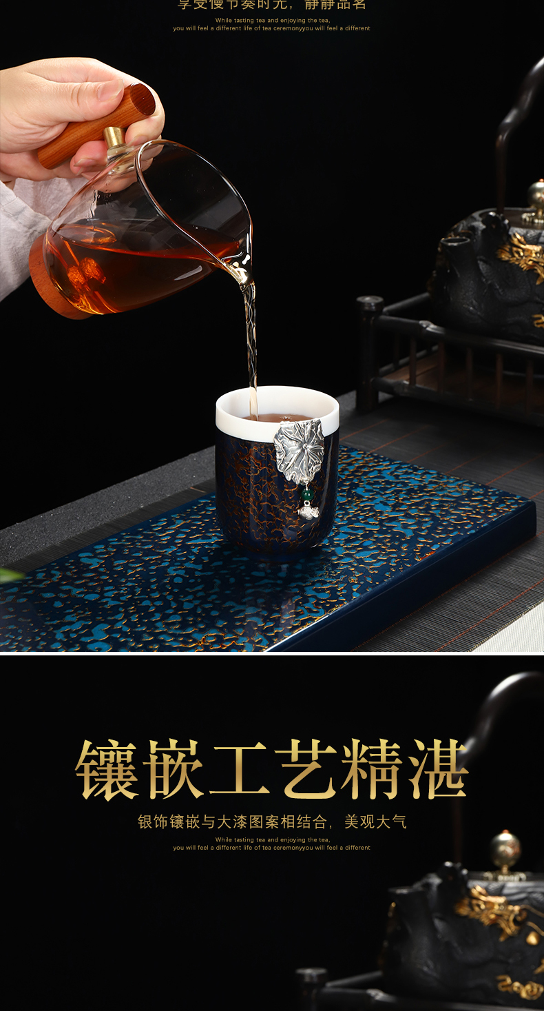 Recreational product lacquer suet jade white porcelain cup pure manual Chinese lacquer with sterling silver 999 ceramic sample tea cup