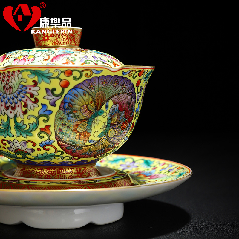 Recreational product high - end colored enamel tureen 13.9 cm high, 10.2 cm wide warbler song butterfly dance large household jingdezhen painting