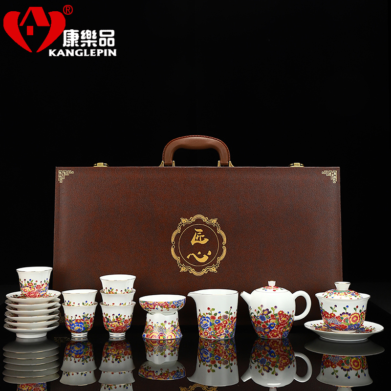 Recreational product riches and honor peony tureen tea set yourself see colour edge teapot jingdezhen enamel household kung fu tea set