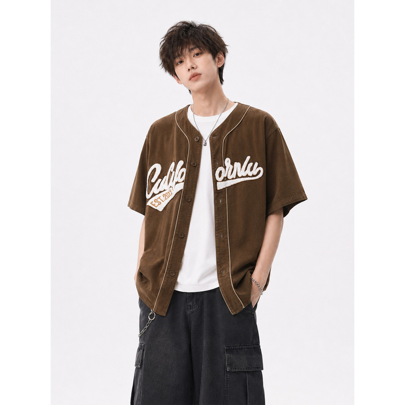 American-Style Sports Summer Cardigan Baseball Uniform Short-Sleeved Men's Retro Street Simple Commuter Casual Sports Jacket Shirt American-Style Sports Summer Cardigan Baseball Uniform Short-Sleeved Men's Retro Street Simple Commuter Casual Sports Jacket Shirt