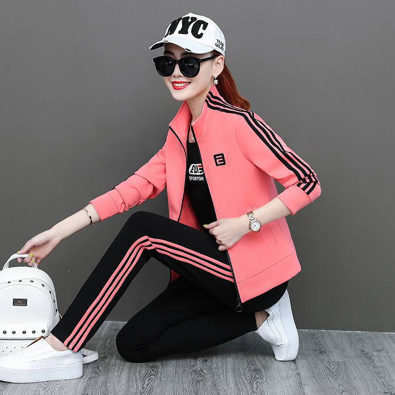 Brand fashion sports suit women's clover spring and autumn new trendy brand casual running suit three-piece group purchase