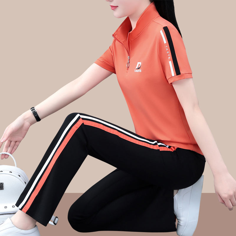 Card Sport Trifoliage Grass Suit Women Spring Summer Two Sets Of Fashion Running Loose Big Size Casual Dress Group Purchase