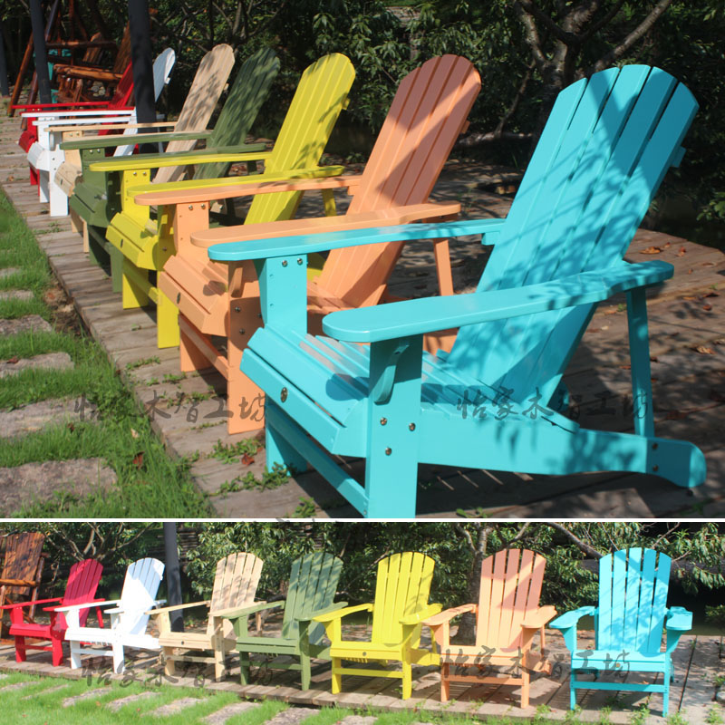 Beach minimalist retro deckchair outdoor solid wood backrest balcony log garden Leisure European-style adirondack