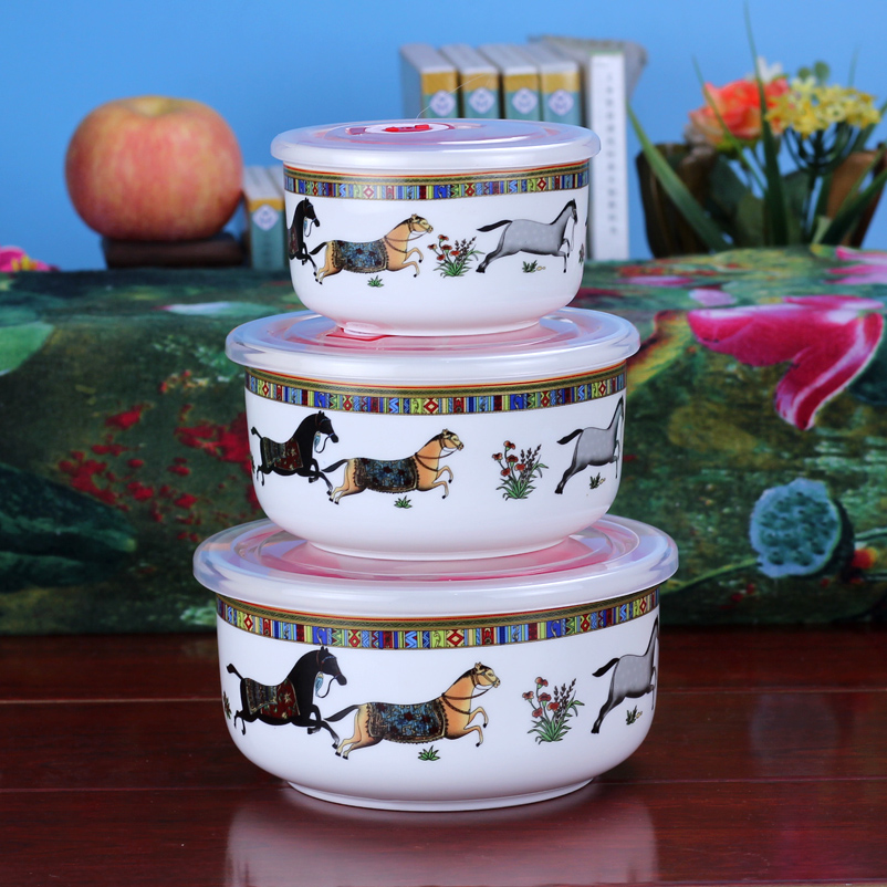 Jingdezhen ceramic lunch box fresh-keeping box microwave refrigerator lunch box ceramic fresh-keeping instant noodle bowl with lid three-piece set