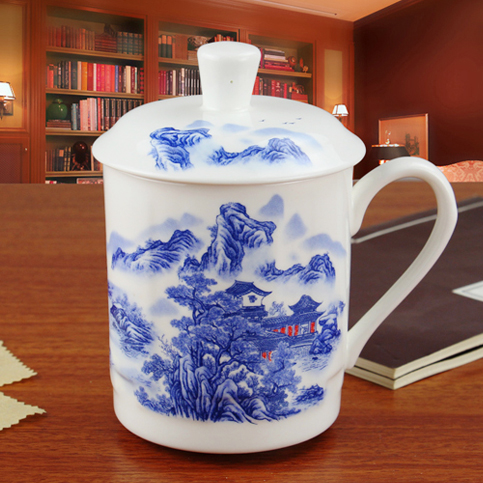 Purple beautiful porcelain industry of jingdezhen ceramic cups with cover ipads China mugs blue and white porcelain cup office meeting