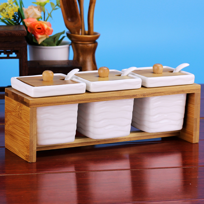 Kitchen ceramic purple preferred industry sauce seasoning sauce pot seasoning box caster suit bag mail box