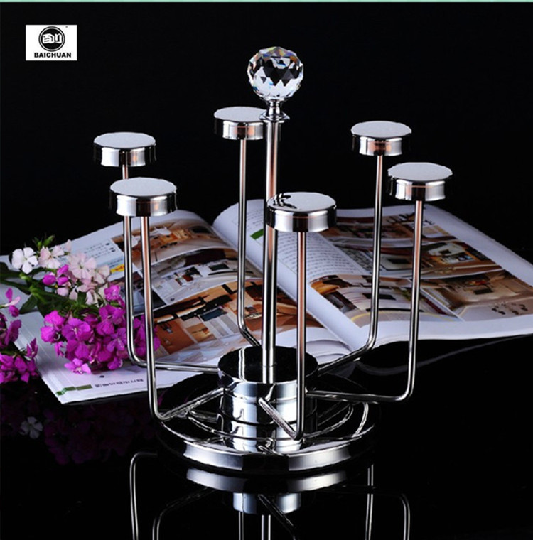 Sun-type water glass placing rack Home wine glass draining frame 6 heads rotatable upside down hanging cup holder water glass drying cup holder