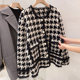 Small fragrant wind sweater jacket women's short autumn and winter Korean version loose thick top houndstooth mink velvet knitted cardigan