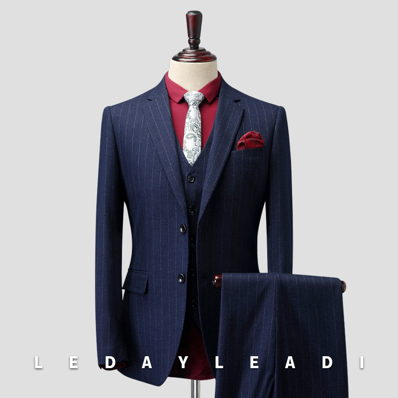 Suit suit men groom wedding dress tailoring wool business career clothing youth striped suit suit