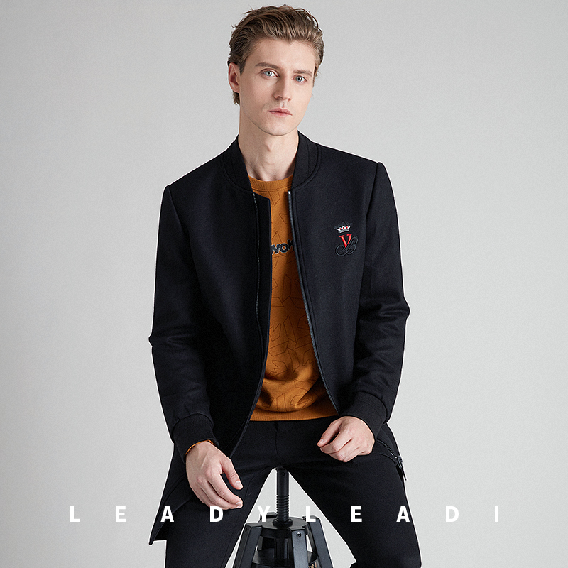 Liqi men's wool coat 2020 winter new black wool coat coat Wool coat men's medium and long version