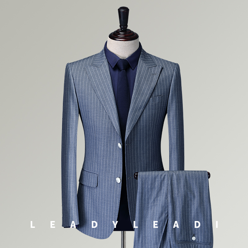 Liqi men's suit Korean slim-fit blue business autumn and winter new wedding suit groom wedding suit
