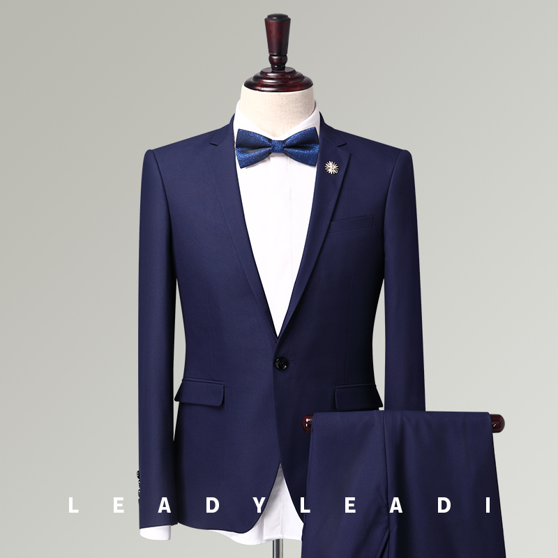 Suit suit men's sashimi version Bao blue groom wedding gown Three sets of business casual career positive dress