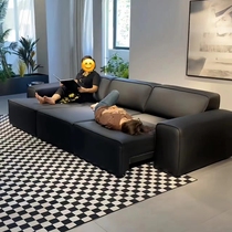 Nordic Italian style modern simple multi-functional large black cow large-sized electric retractable adjustable straight leather sofa