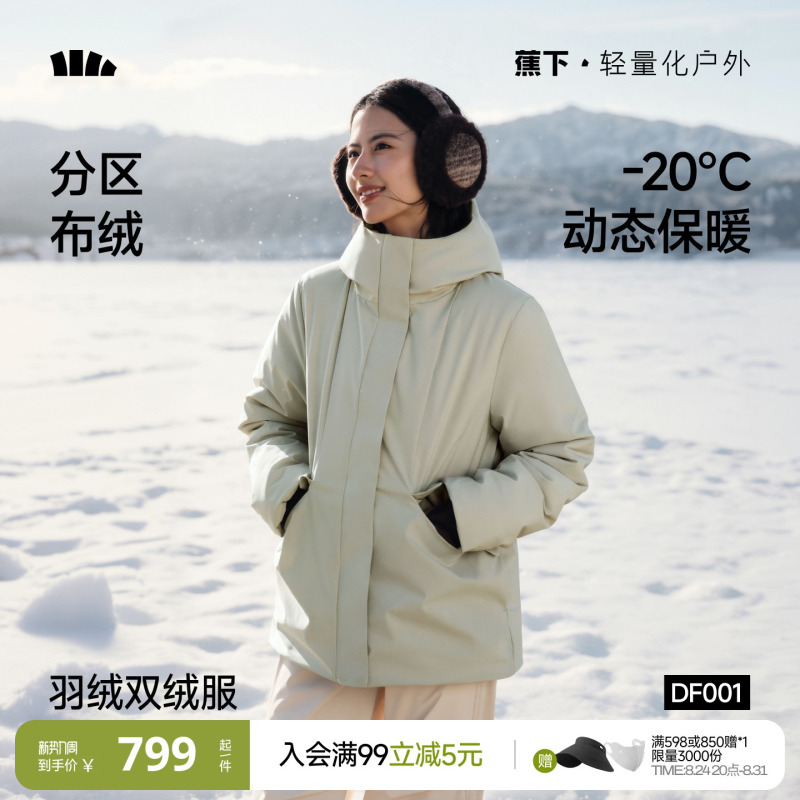 Banana-Style Hooded Workwear Parka down Jacket for Women, Winter Mid-Length Loose Outdoor Windproof Thickened Warm Coat
