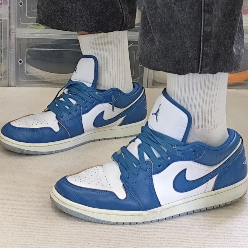 Nike Air Jordan 1 Low Aj1 Industrial Blue and White Low-Top Retro Basketball Shoes Fn5214
