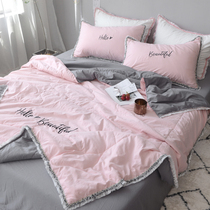 innet red princess wind summer quilted by teenage girls heart and cold by air conditioning quilted by four sets of double washed cotton thin quilt core