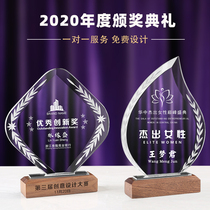 Crystal trophy solid wood base Volunteer Medal authorization card competition annual anniversary trophy custom lettering