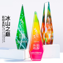 Crystal trophy customized new color printing square body iceberg top of Honor medal printing photo competition souvenir