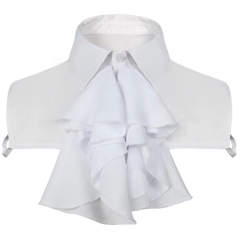 French Retro Shirt with Embroidered Doll Collar, Medieval Court Style Cosplay Outfit, Lace White Fake Collar, Ruffled Stand Collar