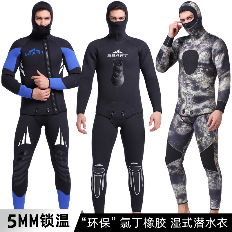 Dive suit 5mm warmth suit cold free hood wet jellyfish long sleeves professional deep diving whole body swimsuit male