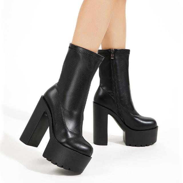 14cm Waterproof Platform Chunky Heel Women's Short Boots, Size 43 Extra Large, Unisex, Suitable for Outdoor Wear, High Heels, Men's High Heels, New Model