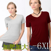 Summer plus hypertrophy code beating bottom V collar short sleeve T-shirt woman 200 catty MM pure colour Modale loose half sleeve shirt thin