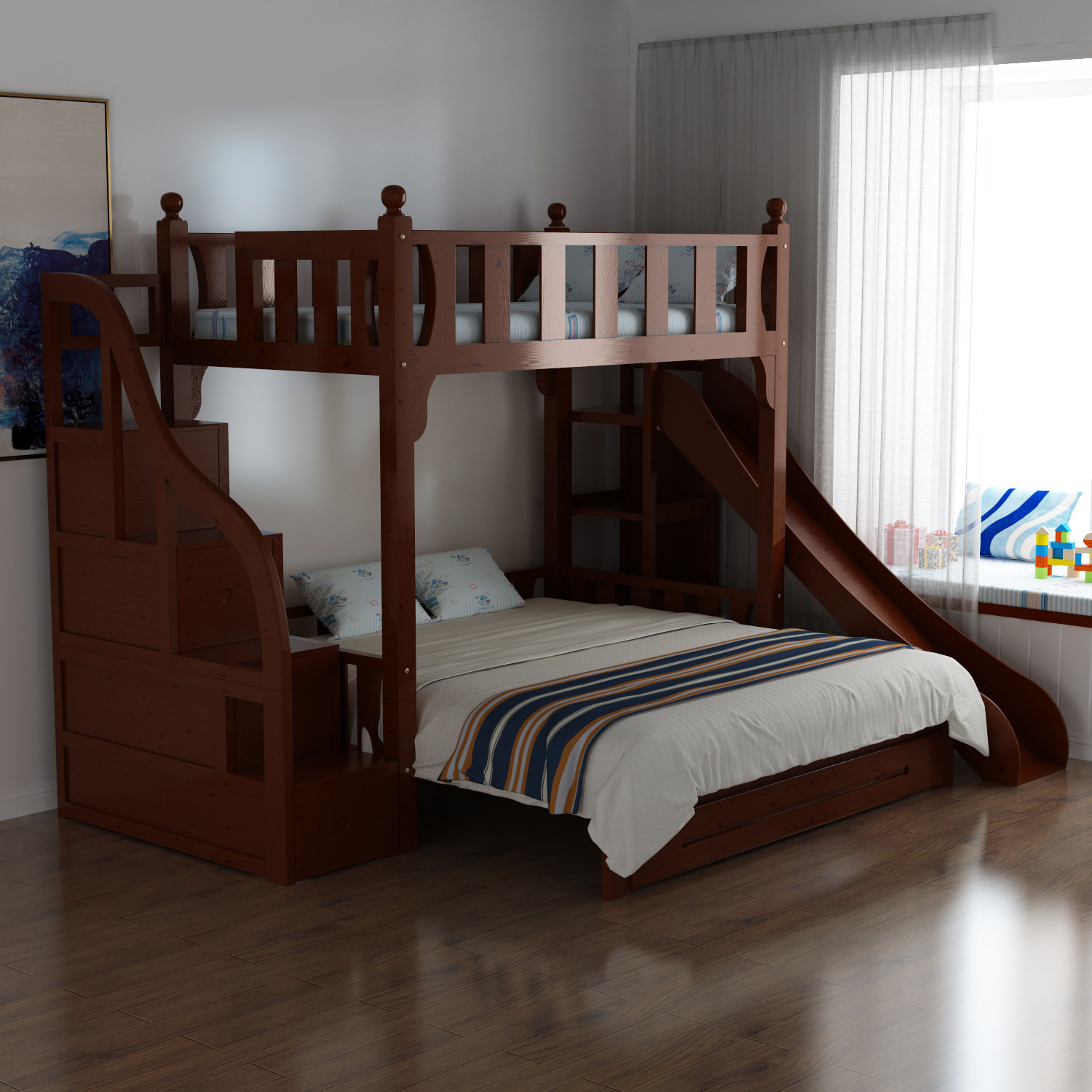 Staggered bunk bed Folding bed High and low bed Slide Bunk bed Double-decker children's bed Mother bed All solid wood