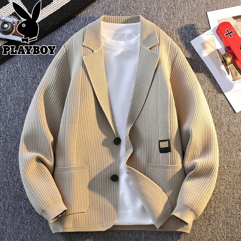 Men's Cardigan Sweater Autumn and Winter Trendy Brand Suit Collar Knit Jacket Youth Spring and Autumn High-End Knitwear Coat