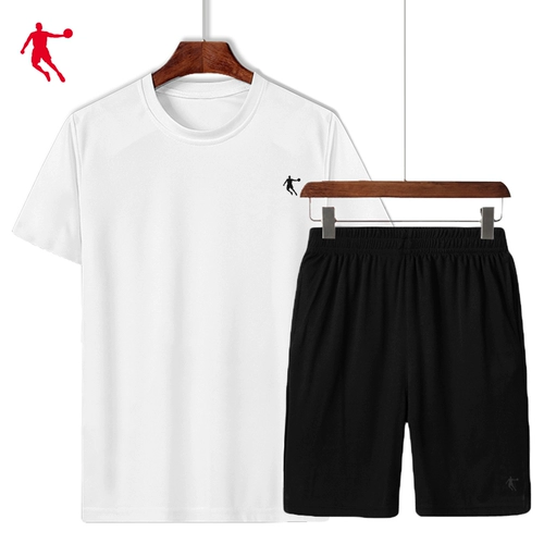 乔丹 Летний спортивный костюм, мужские быстросохнущие дышащие шорты для спортзала, комплект, для бега, короткий рукав