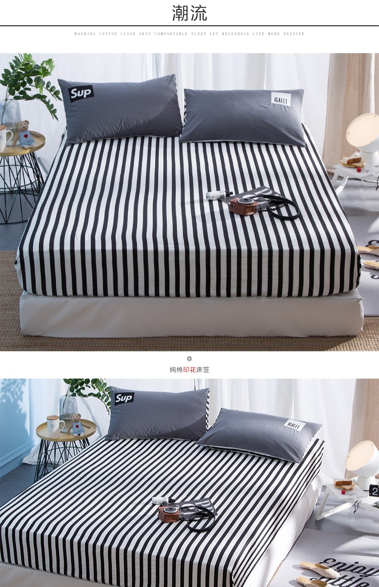 Giường cotton bông đơn mảnh kẻ sọc đơn giản Bông 1,5 / 1,8m trải giường trải giường Simmons bọc nệm - Trang bị Covers 	ga chun trải giường 2mx2m2	