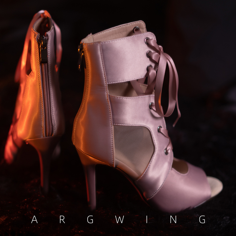 Clearance* Champagne-Colored Jazz Dance Heels with Silk Surface, Lace-Up Mesh, Stiletto Heel, Hollow Short Boots, Dance High Heels, Open Toe
