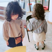 Trẻ em mùa thu 2018 bé gái mới áo sơ mi kẻ sọc nhỏ trẻ em nước ngoài bé nhỏ sơ mi dài tay tươi