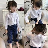 Little Girl Lace 2018 Dưới cùng Trung bình Little Child Sweet Lady Joker Áo sơ mi Cô gái khí chất sơ mi họa tiết cho bé gái