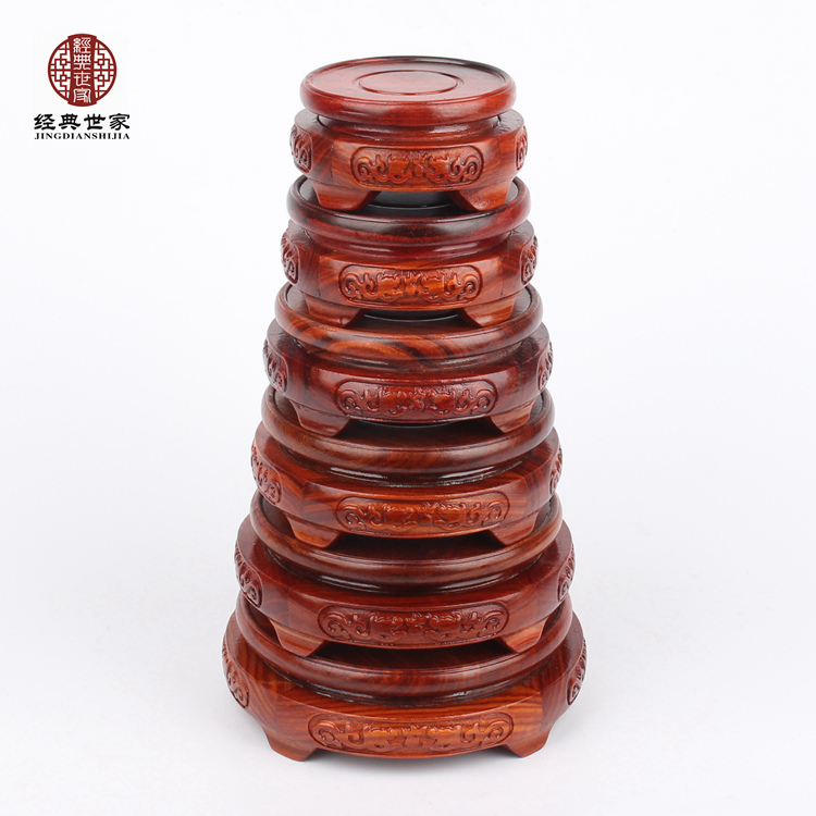 Mahogany crafts solid wood base vase teapot teacup antique jade red sandalwood with foot cover six bases