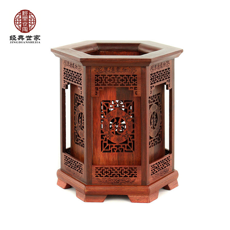 Acid branch wood green sandalwood pen holder red wood hexagonal hollowed-out wood carving pendulum piece log solid wood solid pen holder Wenfang Four Treasure Gift
