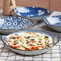 Japanese oven special round plate microwave oven heating ear Dish Home 9 inch binaural ceramic dish plate