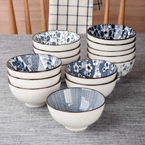 Day style 4 5-inch rice bowls 10 suits Home small number Ceramics Dining Bowls Jingdezhen Green Flower Porcelain Tableware