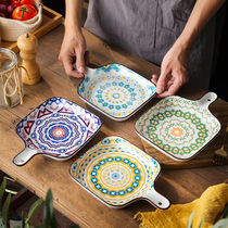 Bohemian handles plate ceramic baking ovens baking trays Home Take the dinner plate Creative Personality Single Shank Dish tray