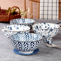 Day Style 6 Inches Medium Bowl Noodles Bowl Home Ceramic Noodles Bowl Jingdezhen Green Flower porcelain tableware 6-inch Eating Noodles Bowl
