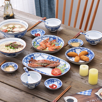 Day Style Ceramic Cutlery Combined Rice Bowl of noodles Noodles Bowl Soup Bowl home Dish Suit Green Flower porcelain bowls Chopsticks Tray Bowl