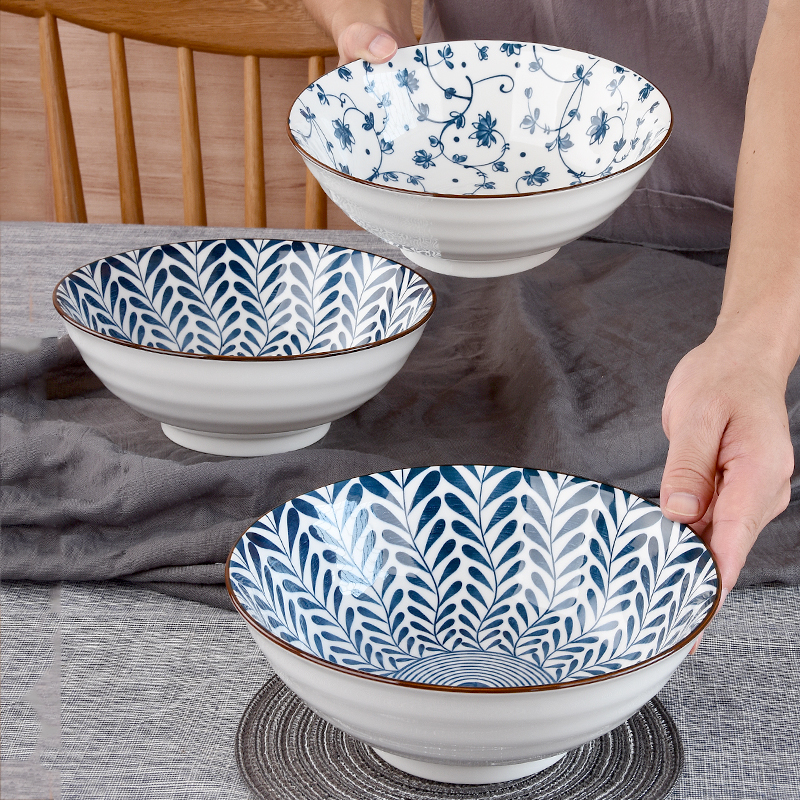 Day Style 8 Inch Soup Bowl Home ceramic Large bowl Jingdezhen Qing flower Porcelain Pull Noodles Bowl Big soup noodle bowl Noodle Bowl