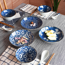 Japanese 2-4 people tableware set household plate bowl combination Jingdezhen ceramic dishes set 3 people Bowl chopsticks Bowl