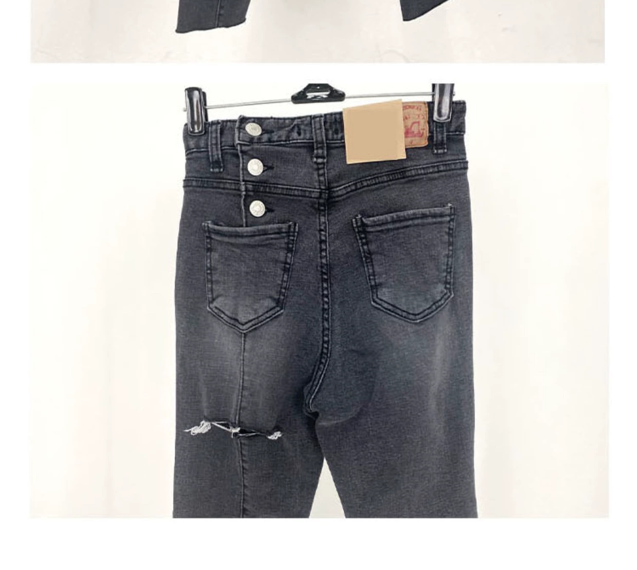 zara jeans Fashion Elastic High Waist Jeans Women's 2022 Summer Hot Sale Korean Cropped Hole Back Button Casual Pants Woman Clothes Xs Size american eagle jeans