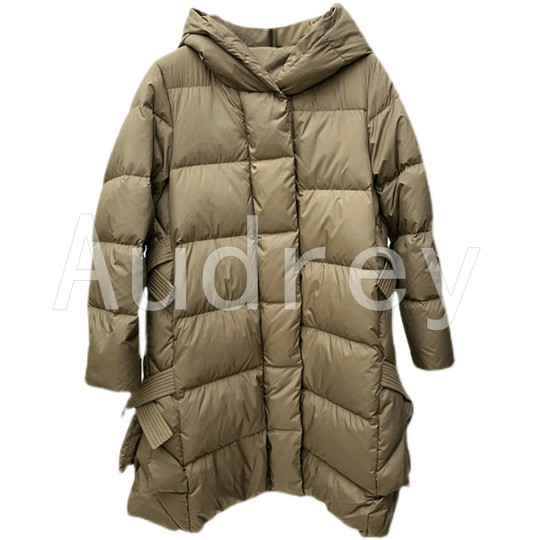 2021 Winter New Fashion Side Cross Strap Hooded Warm Straight Mid-Length White Duck down Jacket