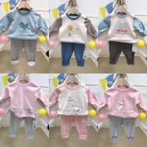 Crescent childrens underwear set Childrens pure cotton wool autumn clothes Autumn pants Home clothes female baby autumn and winter new