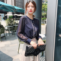 Womens clothing 2019 fall new minimalist round lead wave point printed long sleeve shirt female MZ SFBA93803S