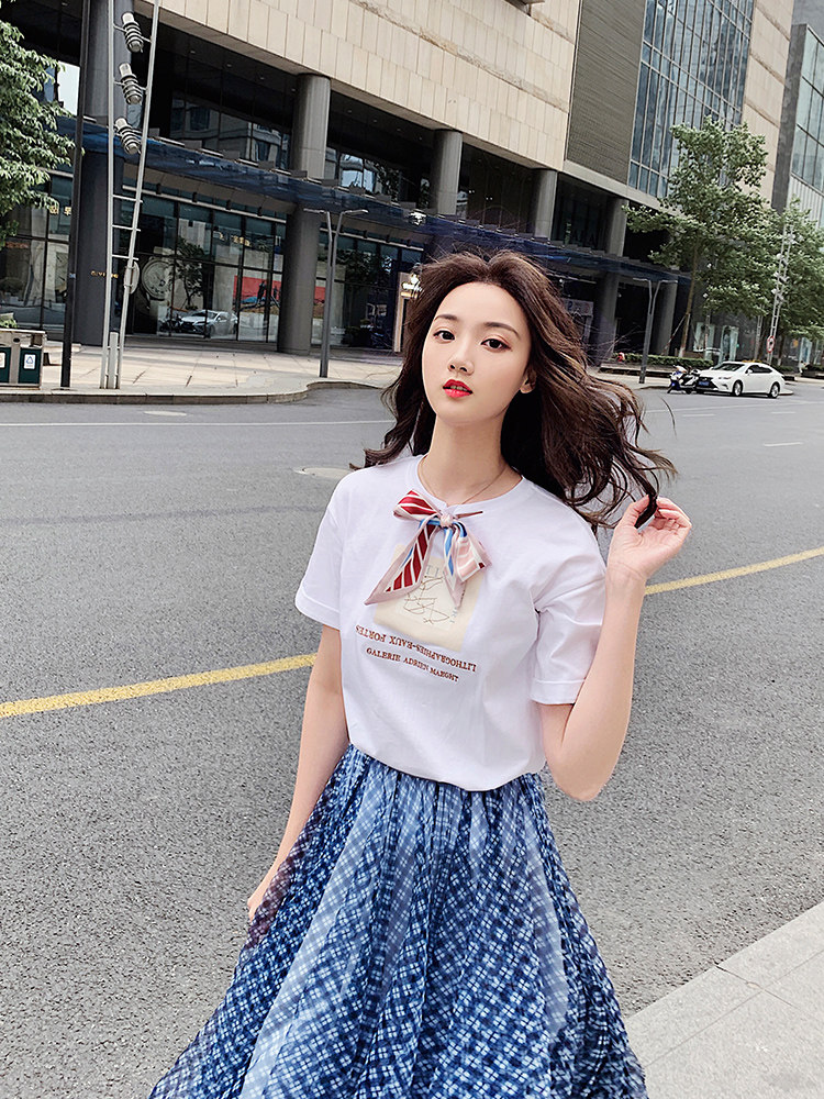 Summer ins super hot 2022 new short-sleeved t-shirt all-match Hong Kong flavor bow top MZ RCLW92511L
