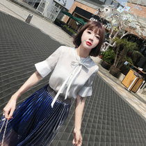2022 spring summer new snow spinning shirt loose short sleeves 100 hitch butterfly knot ladies white shirt MZ RCYW82510